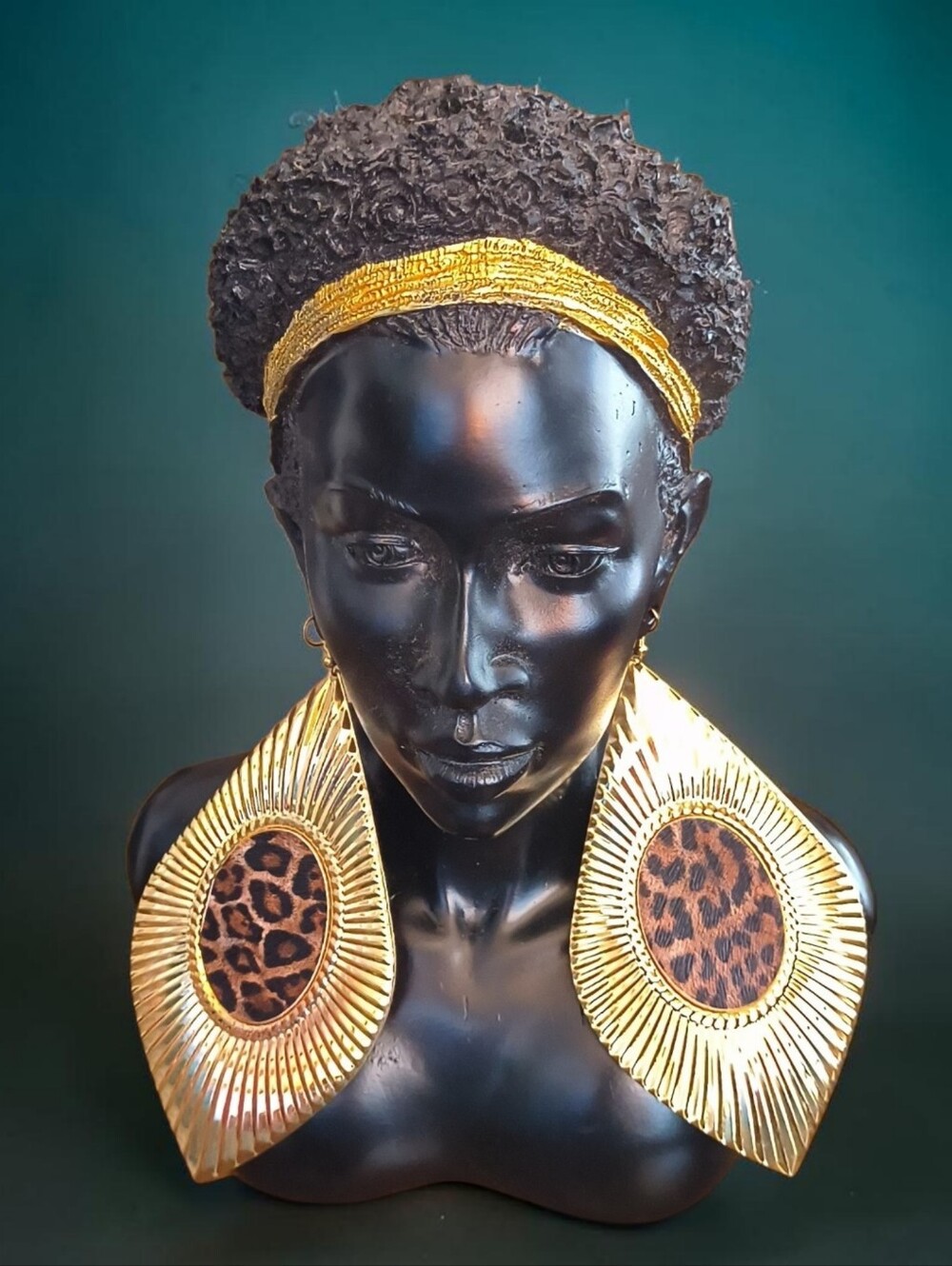 Bold Goldtone Statement Earrings with Leopard Inset
